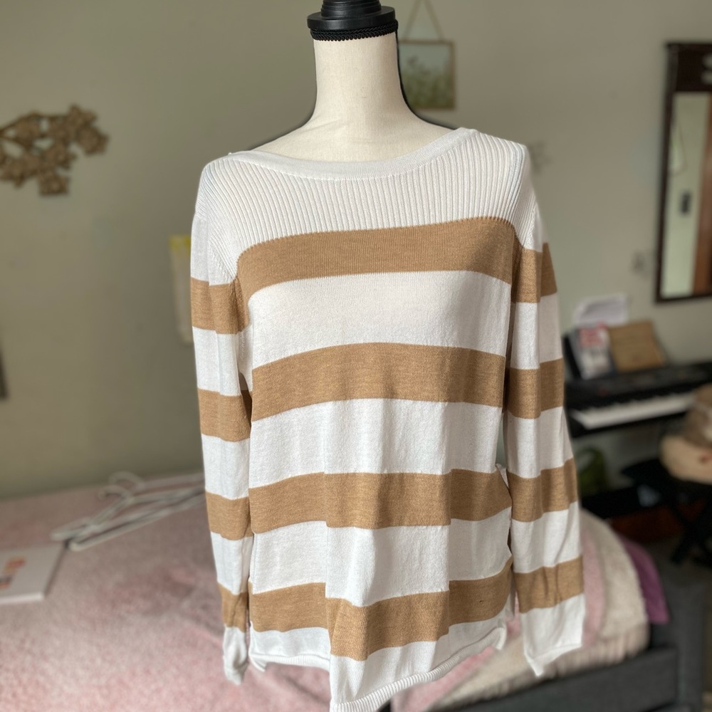 White And Brown Striped Sweater